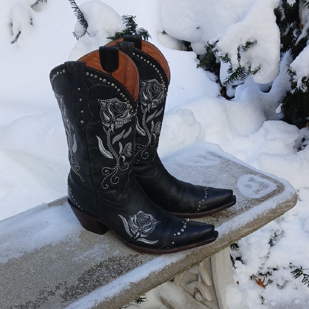 Lucchese Bella Rosa Boots Silver Embroidered Roses Sz 9.5B